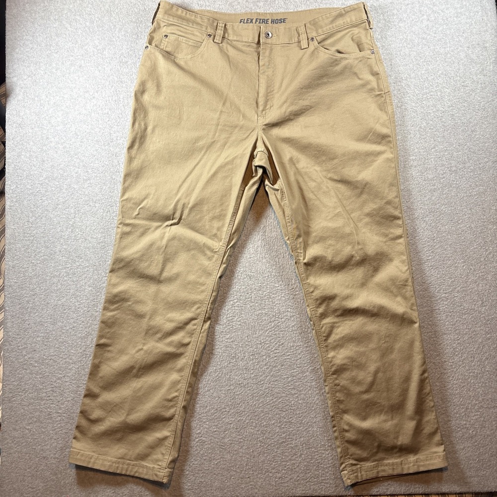 Duluth Trading Flex Fire Hose Men's 42x32 Beige Straight Leg Pants Canvas Work
